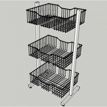 EXPOSITOR METALICO 3 CESTOS V GRANDES Y 2 COLUMNAS EN T
